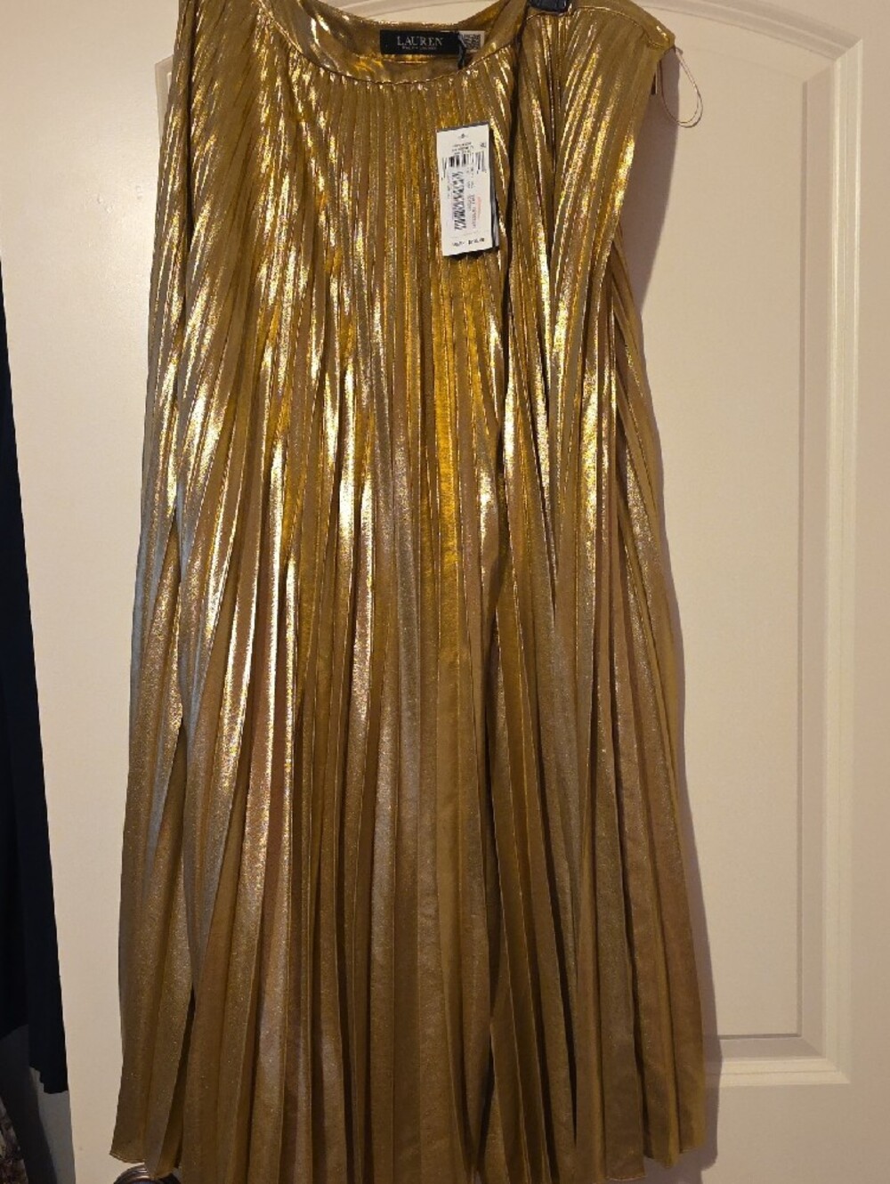 Ralph Lauren Metallic Gold Pleated Maxi Skirt - Picture 9 of 9